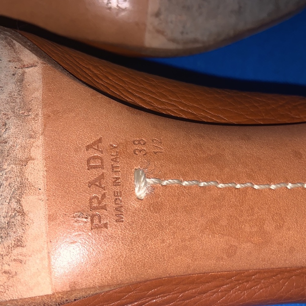 🔥PRADA Brown Leather heels  Women’s shoes 38 1/2 - Picture 7 of 8